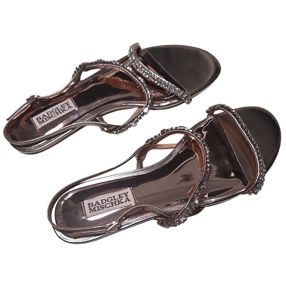 Badgley Mischka Rose Gold Metallic Crystal Embellished Strappy Flat Sandals 8NEW